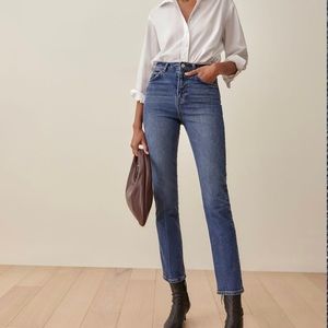 Reformation Liza Ultra High Rise Straight Jeans, 24, Icarian